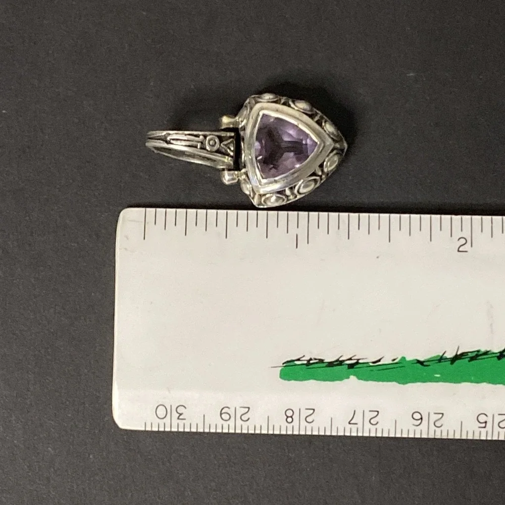 Vintage Sterling Silver & Faceted Amethyst Gemstone Pendant Necklace Bali Style